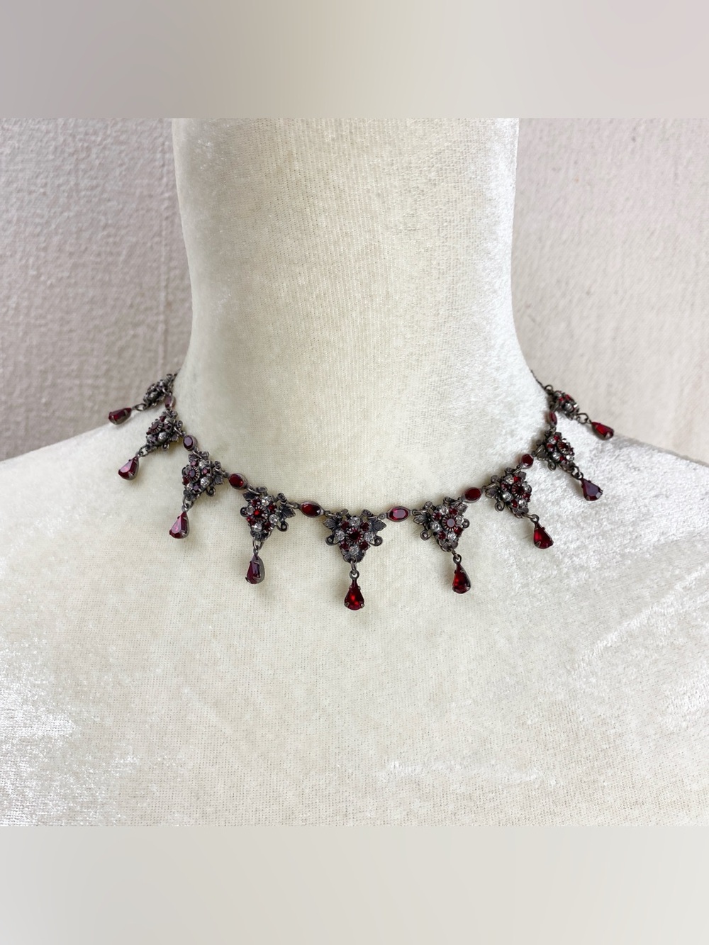 Kenny MA San Francisco Red Crystal Floral Drop Necklace